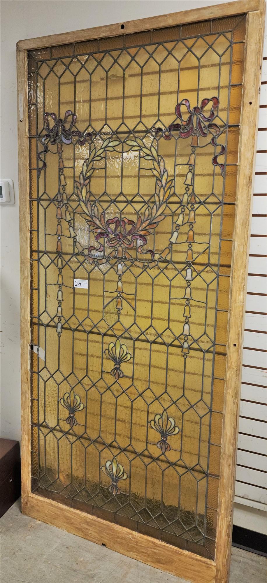 VINTAGE LEADED GLASS WINDOW 7'3' X 42" (1 of 2)