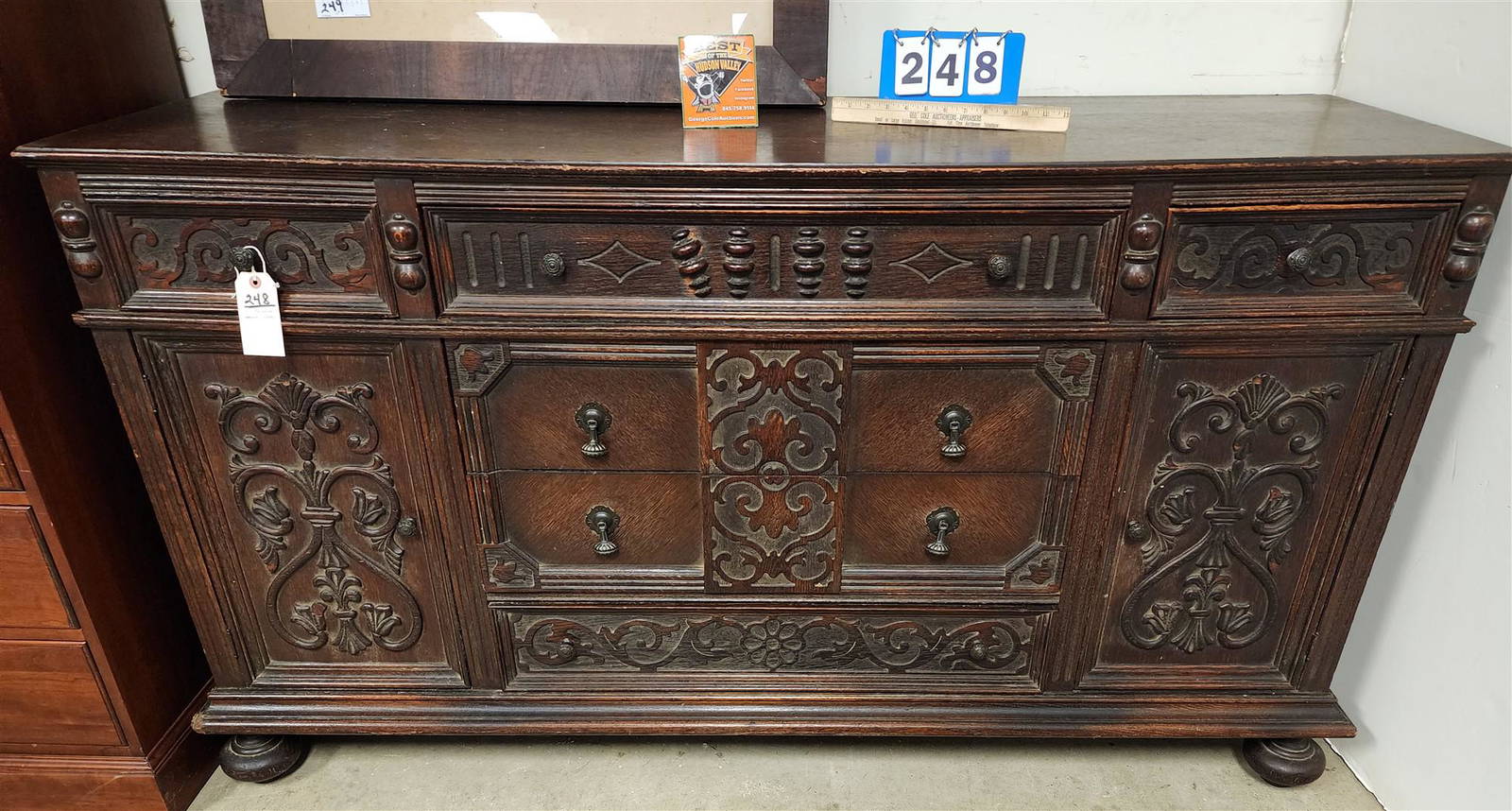 30's Jacobean Style Carved Oak Sideboard 37"h X 66"w X 20"d Auction