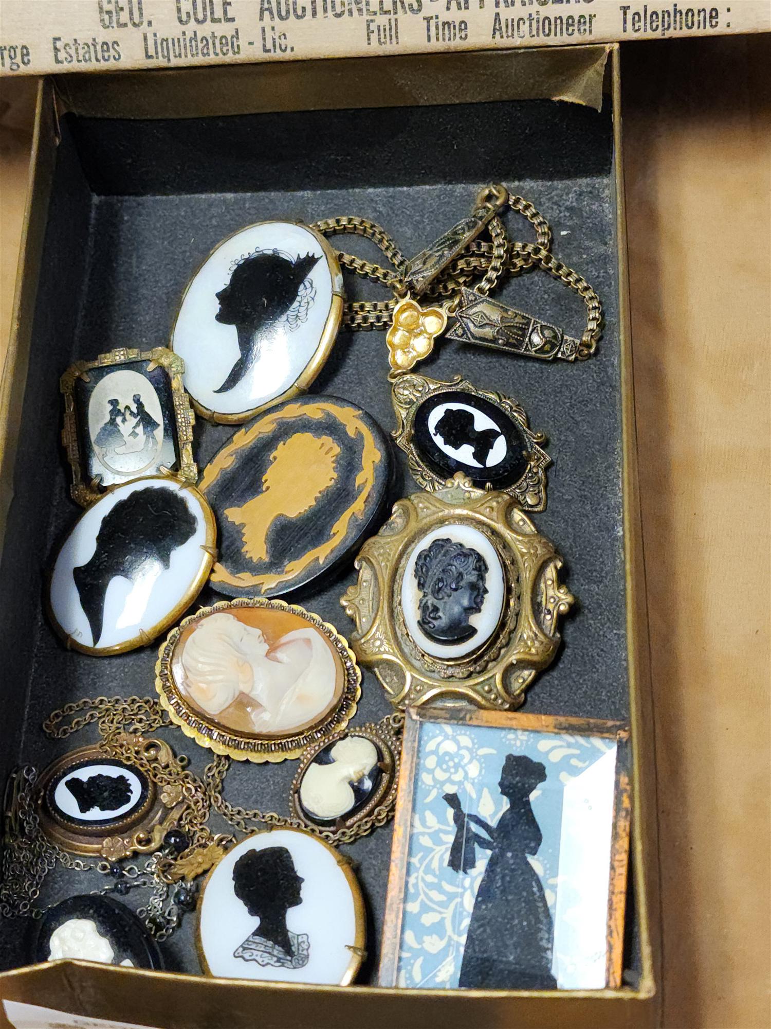 LOT CAMEO PINS & NECKLACES WOODEN, PORCELAIN (1 of 2)