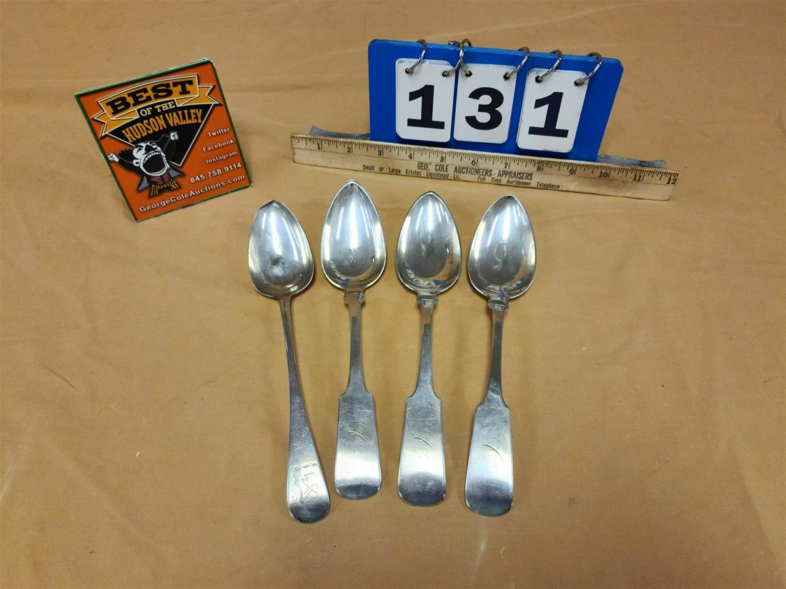 LOT 4 COIN SERVING SPOONS J&l COX & WISHART 8.22 OZT.: LOT 4 COIN SERVING SPOONS J&l COX & WISHART 8.22 OZT.