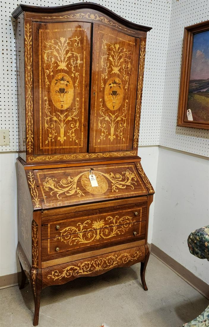 INLAID WALNUT SECRETARY DESK W/3 DRAWERS 80"H X 35-1/2"W X 17-1/2"D (1 of 4)
