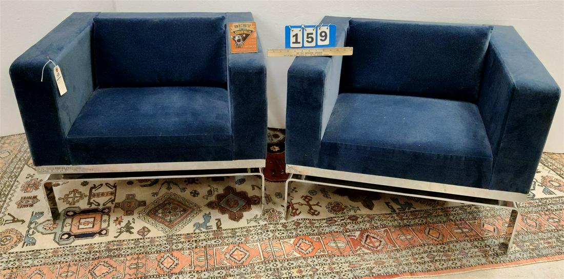 PR MILO BAUGHMAN BASE BLUE VELVET UPHOLS. CHAIRS (1 of 8)
