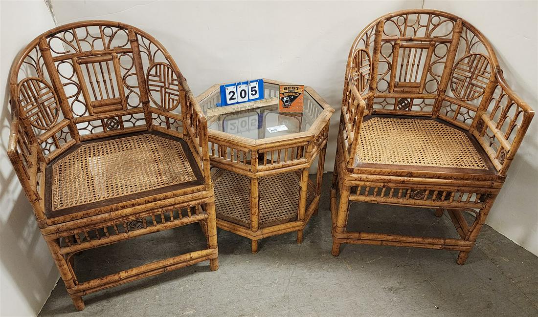 PR BAMBOO ARM CHAIRS 34"H X 21-1/2"W X 17"D W/MATCHING OCTANGONAL TABLE 22-1/2"H X 22"DIAM (1 of 5)