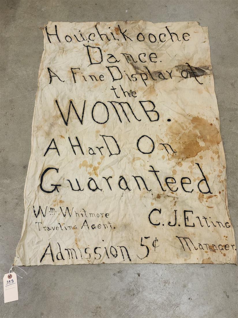 1920'S-30'S HAND MADE HOUCHI-KOOCHE DANCE BANNER 46 1/2" X 32" (1 of 2)