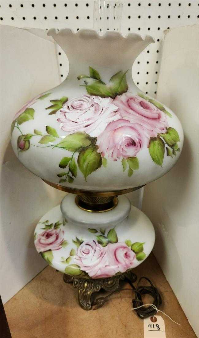 ENAMELED MILK GLASS TABLE LAMP 26" (1 of 2)