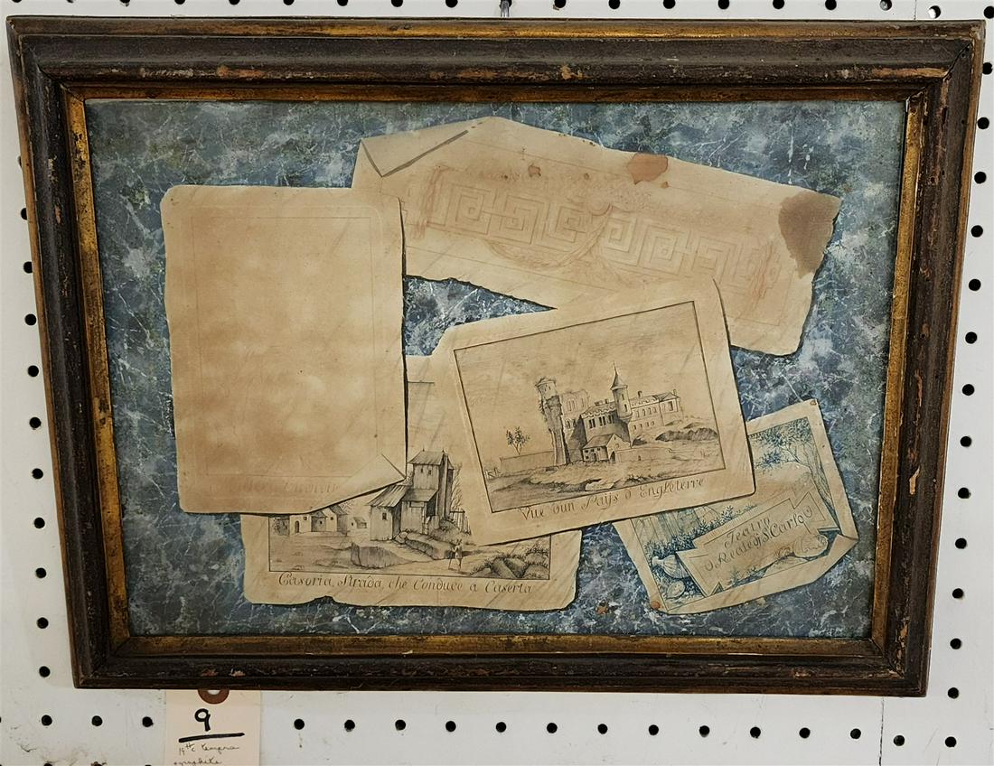 FRAMED 19TH C. TEMPRA AND GRAPHITE TROMPE L'OEIL 10 1/2" X 14 1/2" (1 of 3)