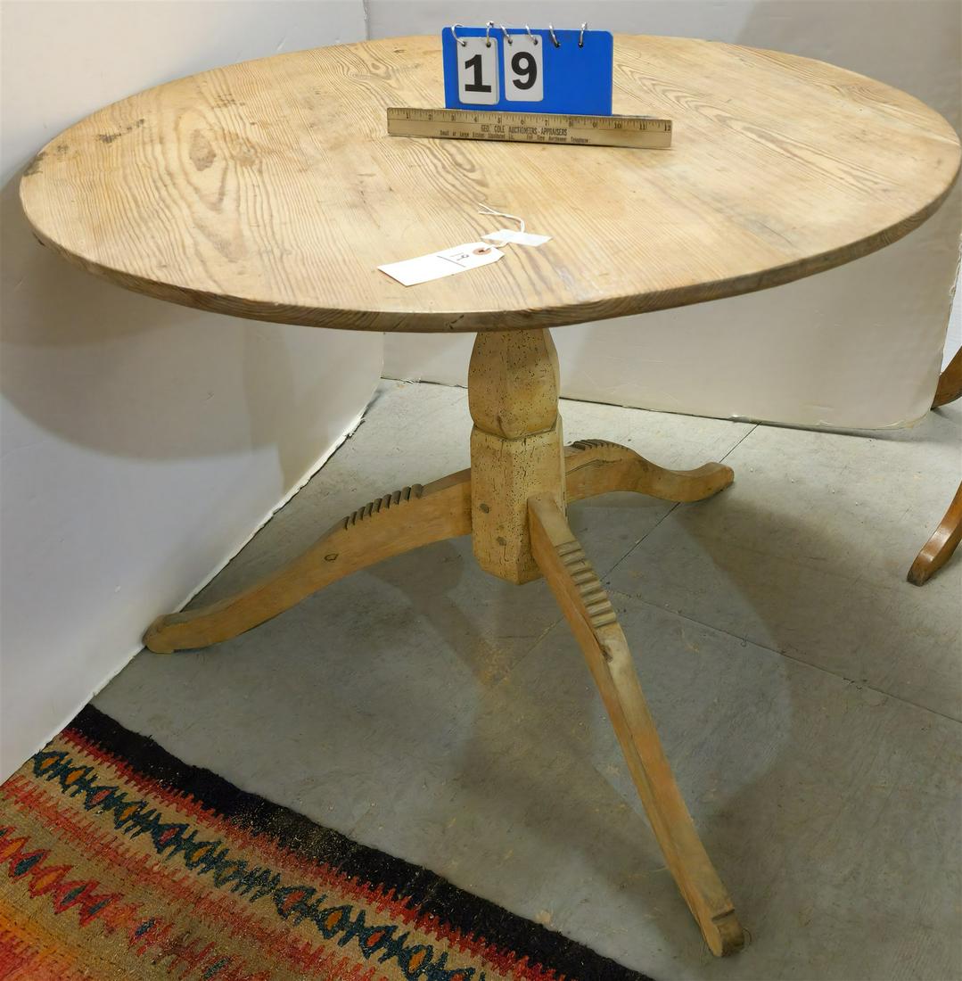 19TH C PINE PED BASE TABLE 29"H X 38" DIAM (1 of 4)