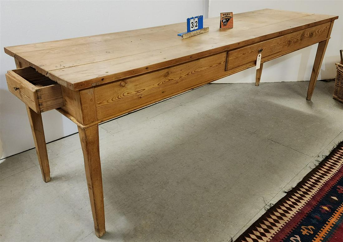 19TH C PINE 3 DRAWER HARVEST TABLE 31 1/2"H X 98"L X 26 1/2"W (1 of 5)