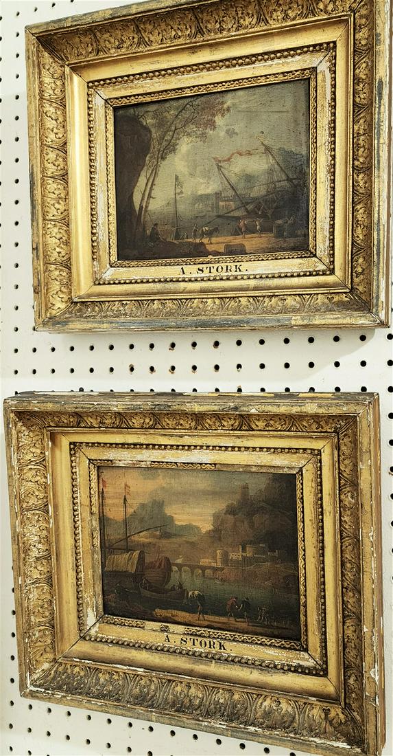 PR FRAMED 18TH/19THC PANEL DOCK SCENES FRAMES MKD A. STORK 6 3/4" X 9 3/4" (1 of 8)