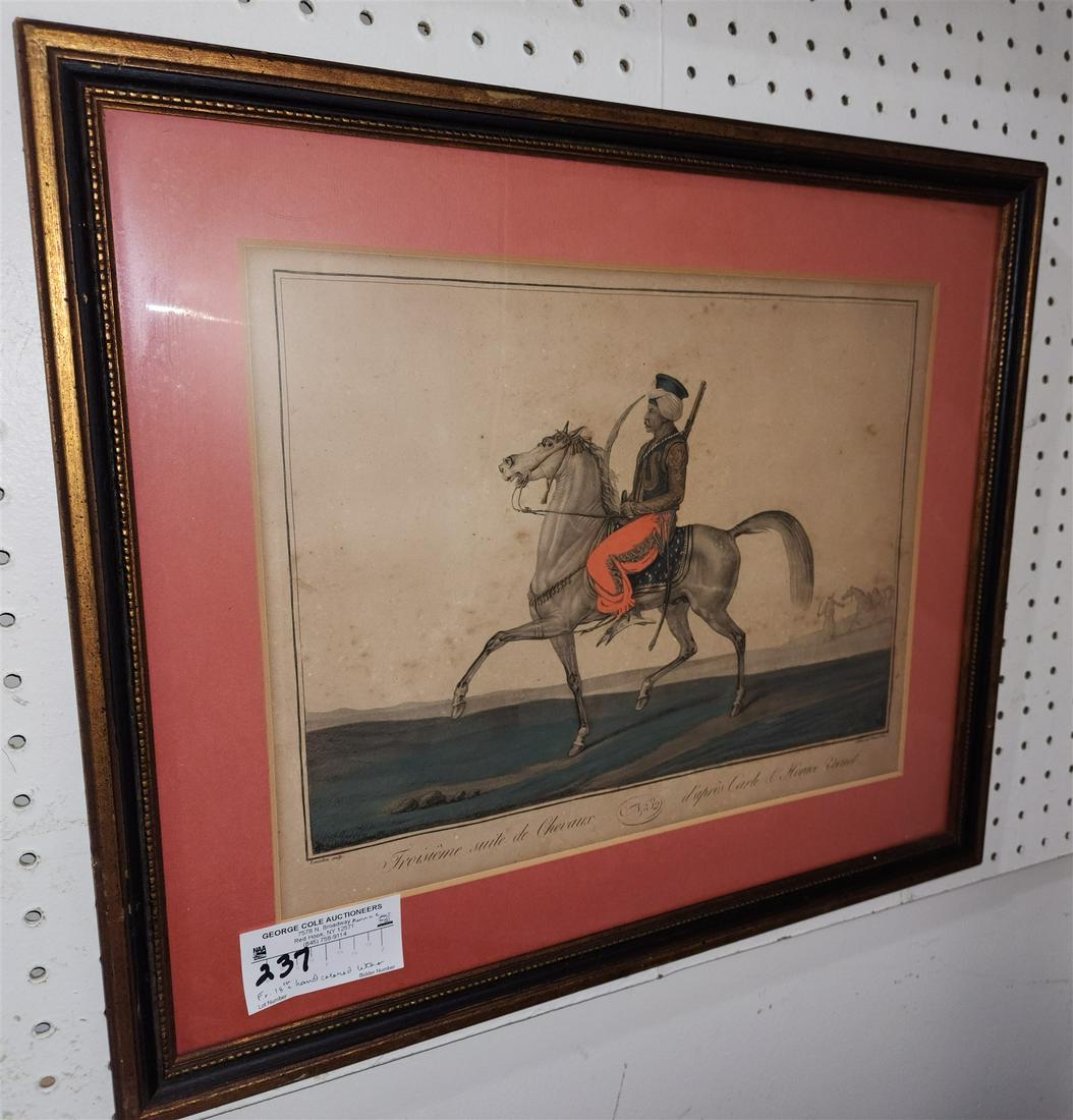 FRAMED HAND PTD FR 18TH C LITHO ARAB EQUESTRIAN 11-3/4" X 14-3/4" (1 of 6)