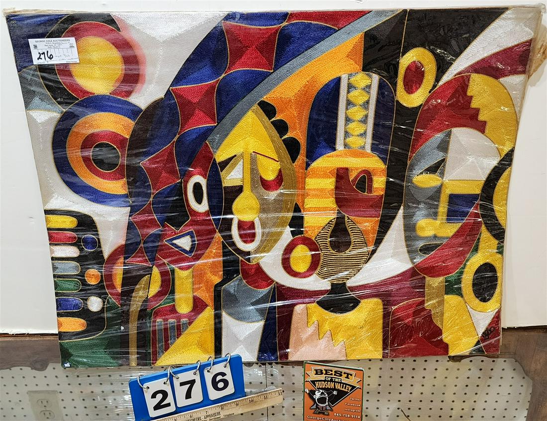 AFRICAN SILK HAND LOOMED ARTWORK SGND. YEB 24" X 32": AFRICAN SILK HAND LOOMED ARTWORK SGND. YEB 24" X 32"