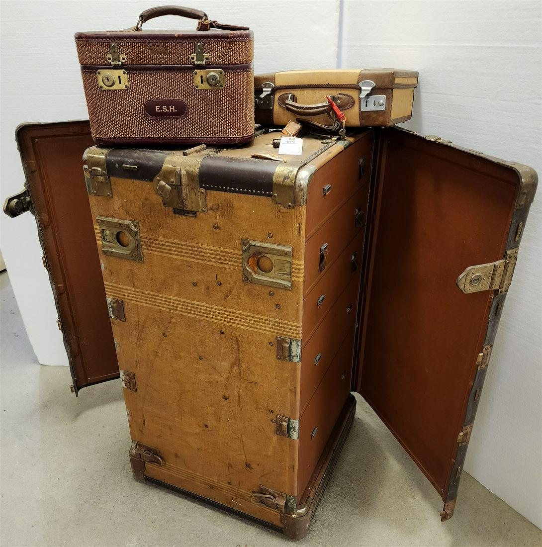 PATHFINDER IMPERIAL HARTMAN TRUNK CO. SAKS FIFTH AVE TRUNK 41"W X 23 1/2"H X 22"D T. ANTHONY TRAVEL: PATHFINDER IMPERIAL HARTMAN TRUNK CO. SAKS FIFTH AVE TRUNK 41"W X 23 1/2"H X 22"D T. ANTHONY TRAVEL BAG & 8 1/2"H X 14"W X 9 1/2", GOLDEN LEAF TRAVEL BAG 5"H X 14"W X 9 1.2"D
