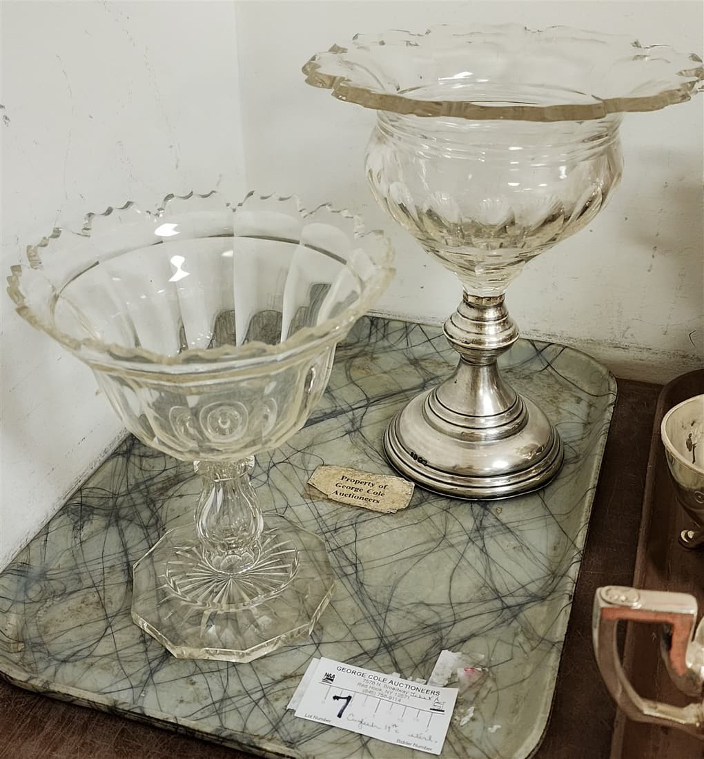 TRA 19THc ENGLISH CUT GLASS COMPOTES-1 W/STERL. BASE (1 of 3)