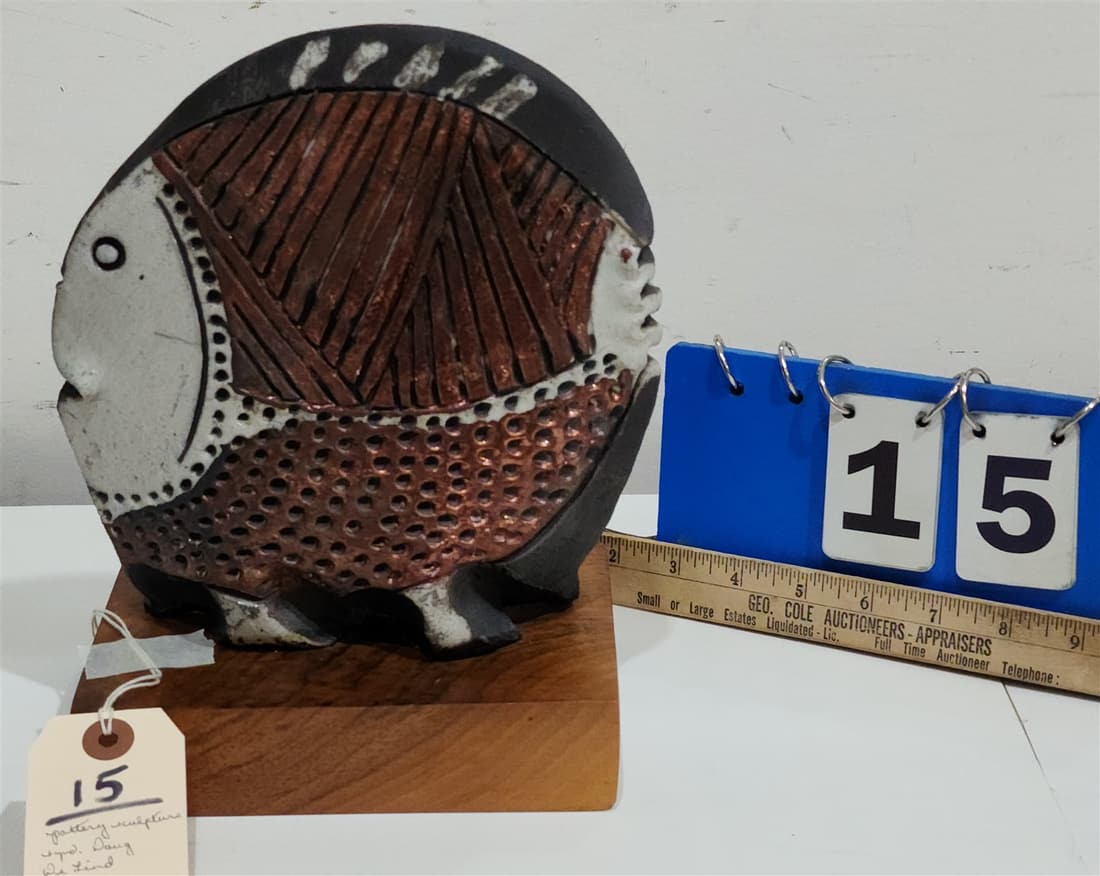 POTTERY SCULPTURE OF A FISH SGND. DOUG DE LIND 10"H X 7"W (1 of 3)