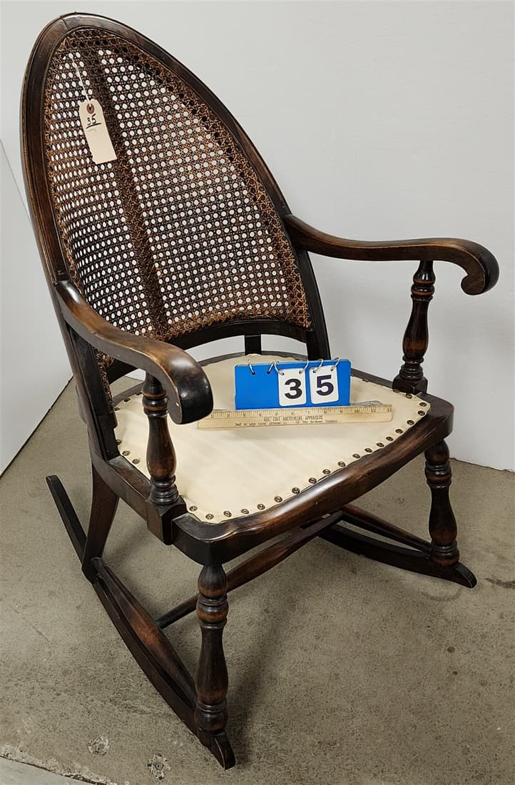 MAHOG. CANE BACK ROCKER 37"H X 23 1/2"W (1 of 3)