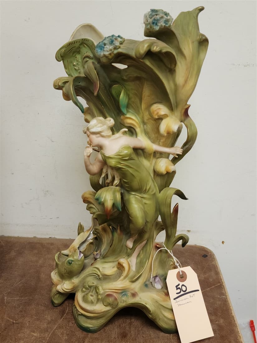 GERMAN ART NOUVEAU PORCELAIN VASE 16 1/2" (1 of 5)