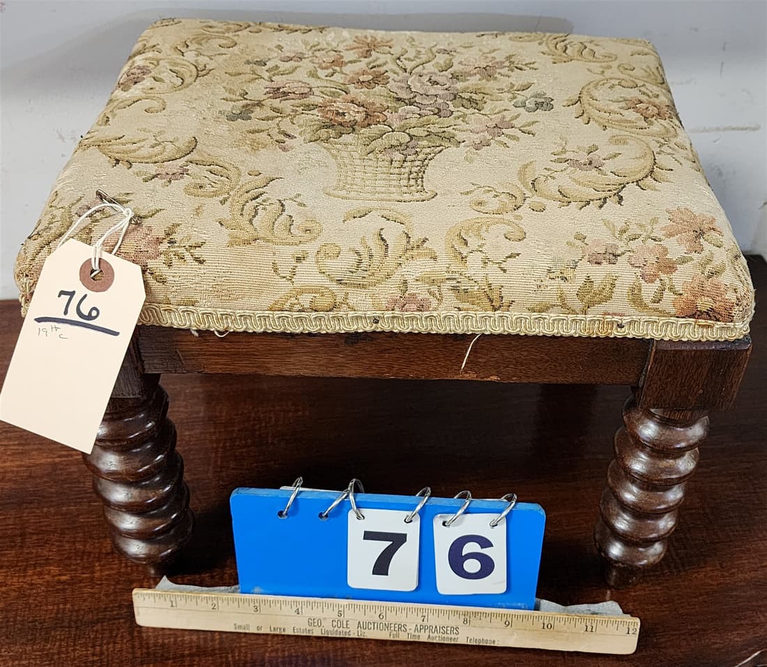 19THc SPOOL TURNED LEG FOOT STOOL 10"H X 14"W X 11 1/2"D (1 of 2)