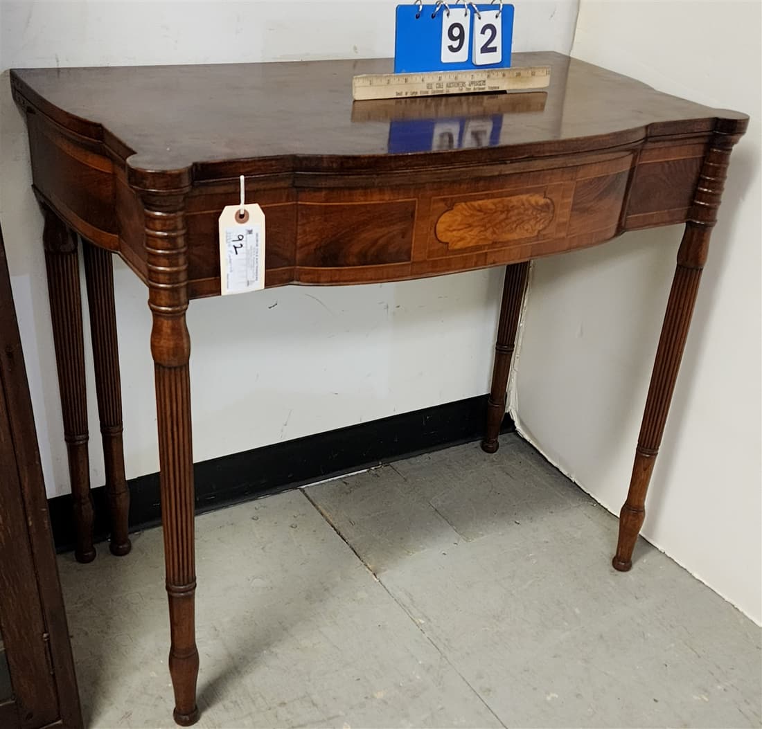 FEDERAL c1820 MAHOG. GAME TABLE W/INLAY 30"H X 33 1/2"W X 17 3/4"D (1 of 6)