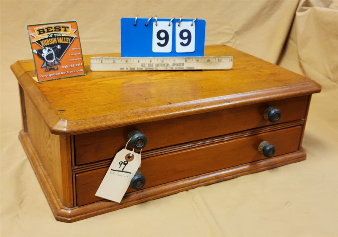 VICT. CHESTNUT 2 DRAWER SPOOL CABINET 7 1/2"H X 22 3/4"W X 14 1/2"D (1 of 2)