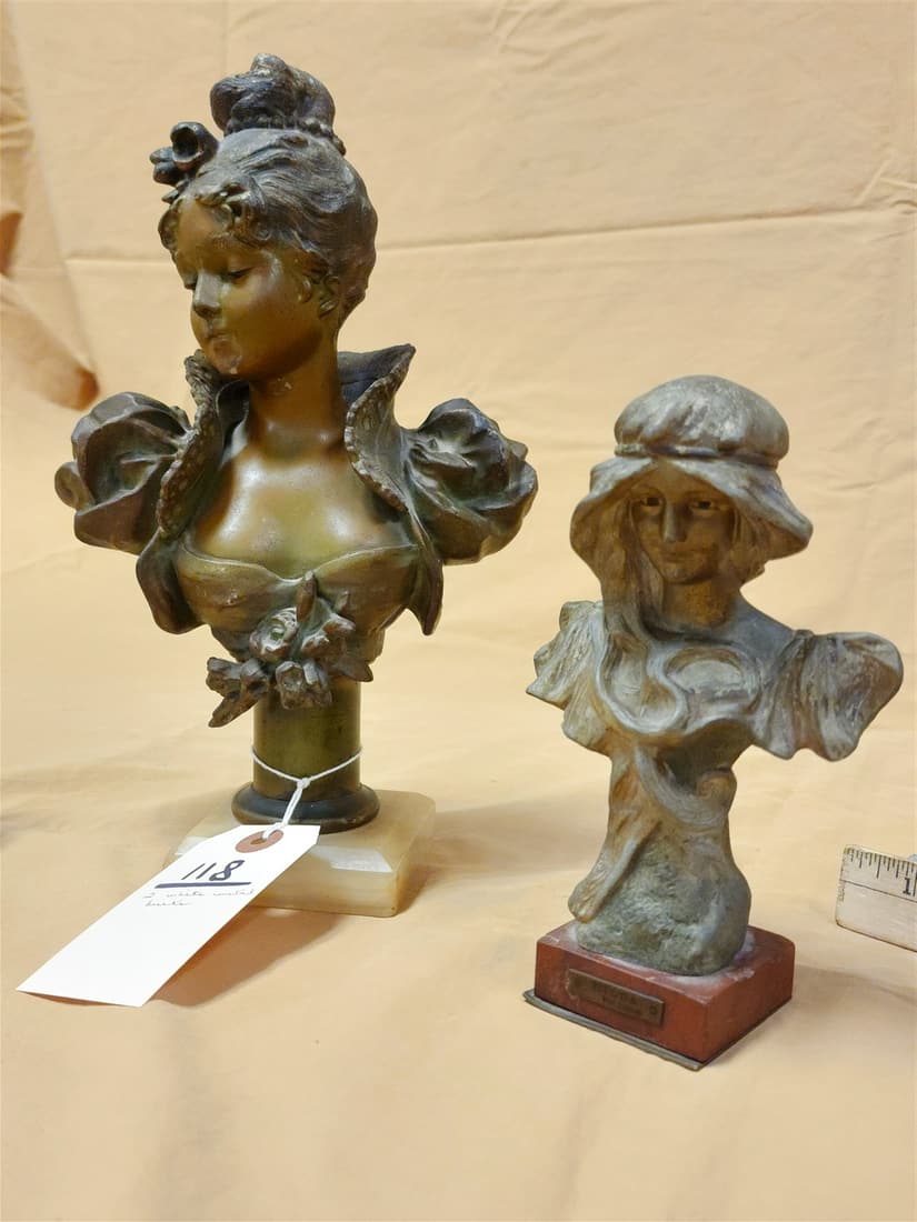 WHITE METAL BUST ON MARBLE BASE 11 1/2" & ART NOUVEAU WHITE METAL BUST HILDA BY RIGUAL 7" (1 of 4)