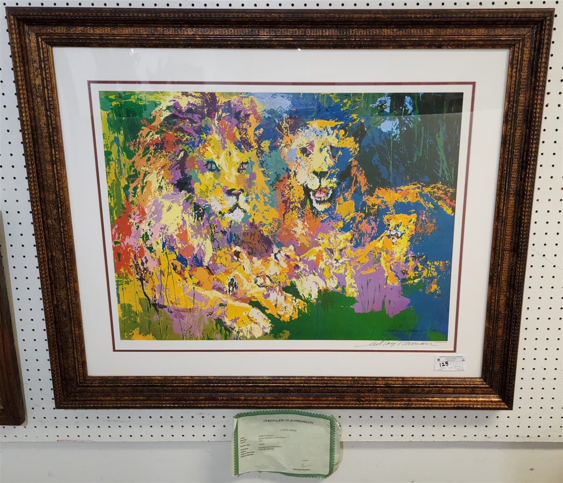 FRAMED LITHO LION'S PRIDE 1977 HAND SGND. IN INK LEROY NEIMAN W/ CERT. 23 1/2" X 31" (1 of 5)