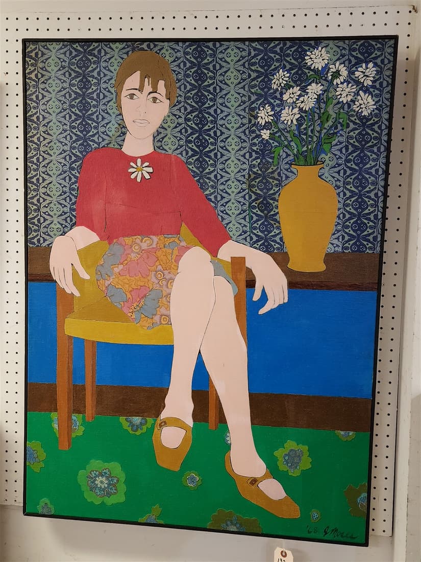 FRAMED O/C SEATED WOMAN SGND. J. MOSES '68 (JAQUELINE) 44" X 32": FRAMED O/C SEATED WOMAN SGND. J. MOSES '68 (JAQUELINE) 44" X 32"