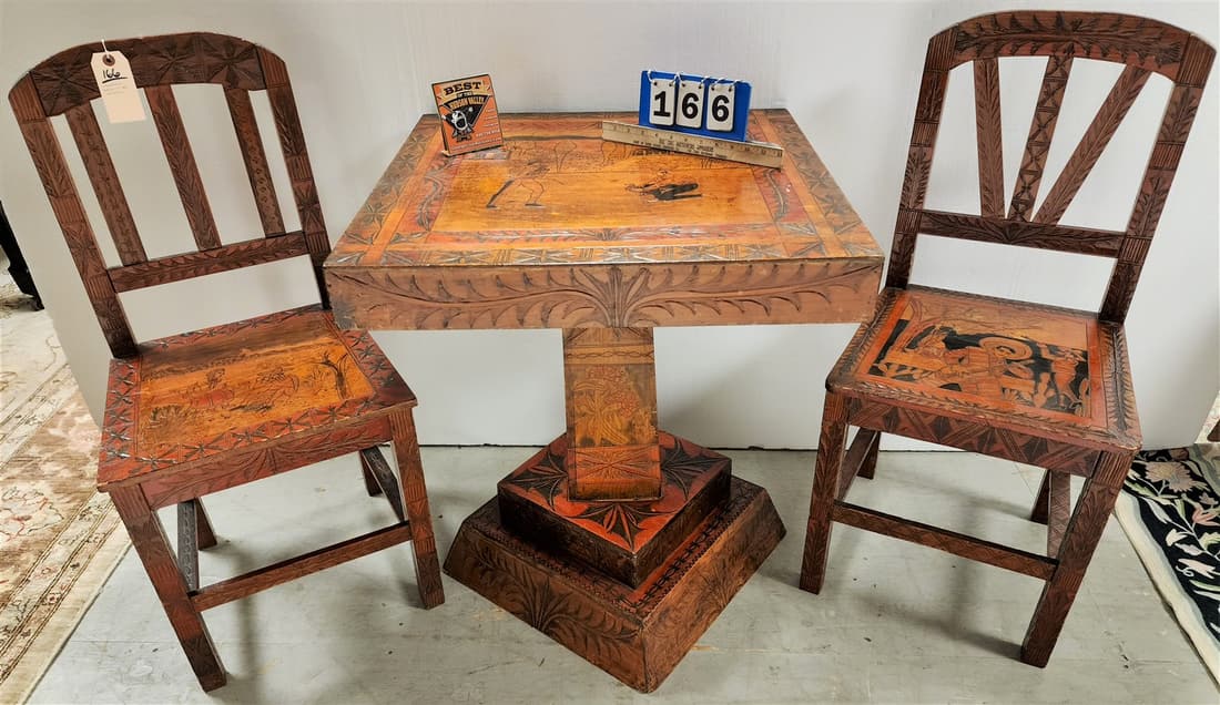 MEXICAN PED BASSE TABLE 30"H X 25-1/4" SQ W/PR CHAIRS (1 of 10)