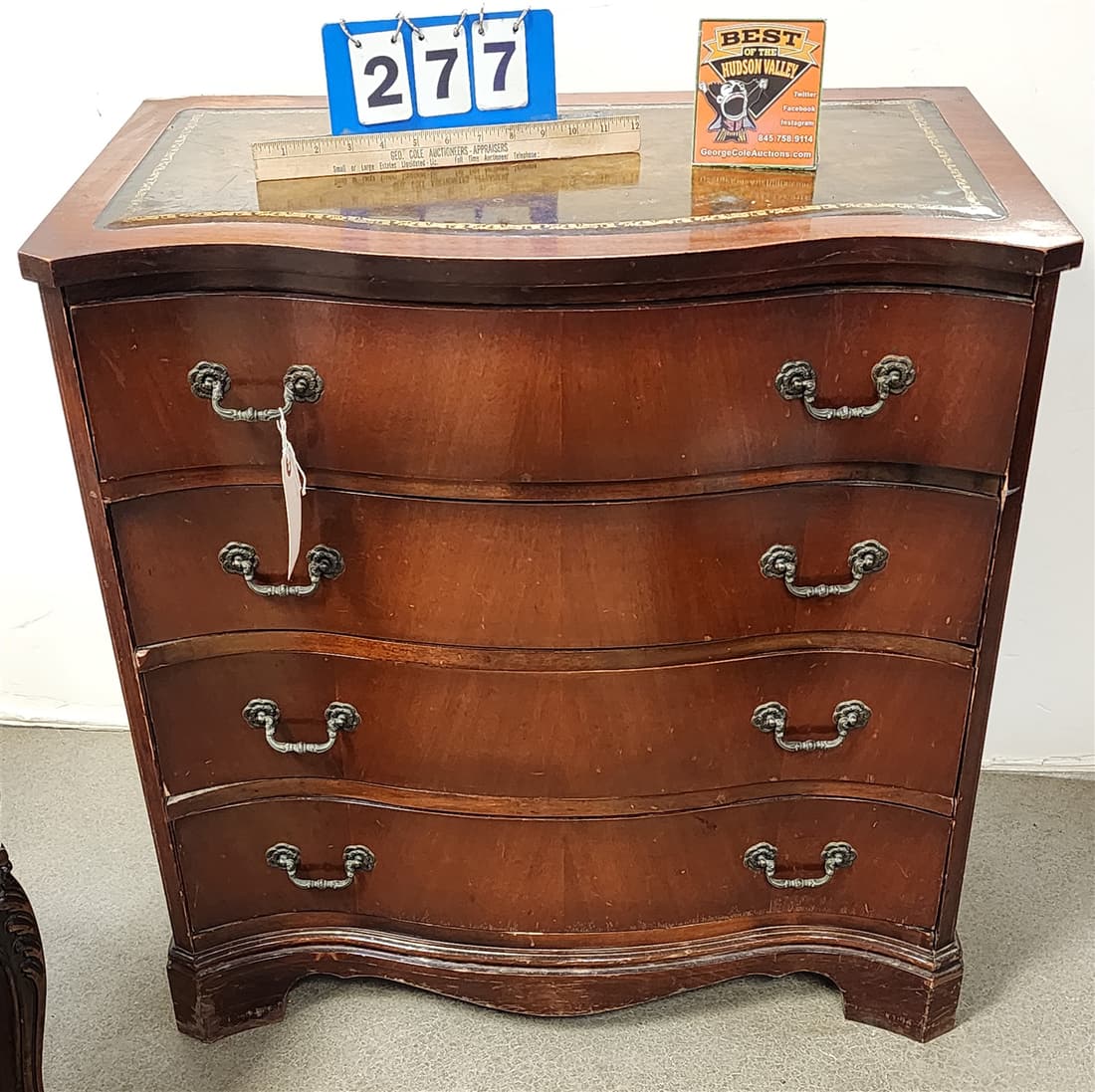 MAHOG LEATHER TOP 4 DRAWER CHEST 30"H X 29"W X 17"D (1 of 3)