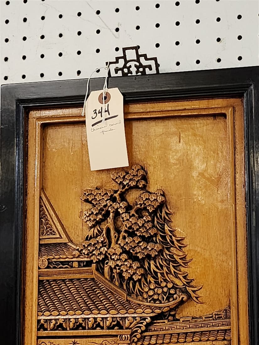 PR CHINESE CARVED WOOD PANELS 38"H X 13"W (1 of 3)
