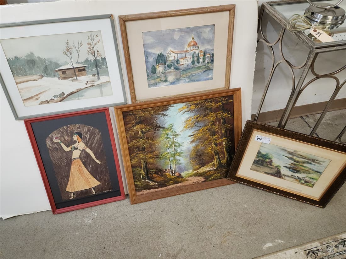 LOT 3 FRAMED W/C LANDSCAPES SGND CATHY ALTVATER,BEN NORRIS, W/C WOMAN SGND CAFFEY AND O/C SGND DE: LOT 3 FRAMED W/C LANDSCAPES SGND CATHY ALTVATER,BEN NORRIS, W/C WOMAN SGND CAFFEY AND O/C SGND DE JAGER