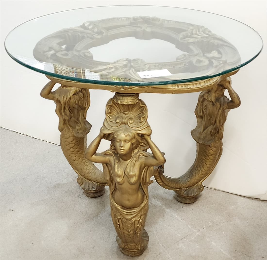 MERMAID BASE GLASS TOP COFFEE TABLE 2"H X 28" DAIM (1 of 7)