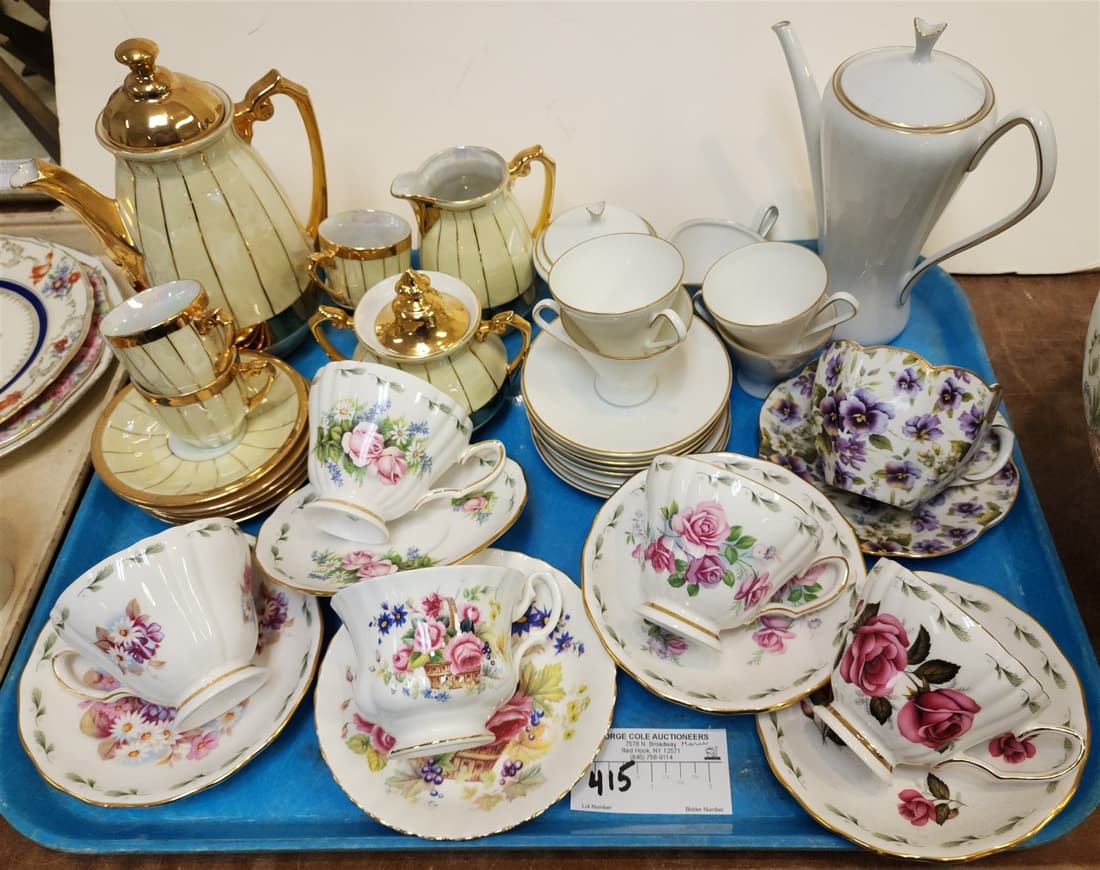 TRAY 6 CUPS AND SAUCERS, 2 GERMAN TEA SETS (1 of 4)