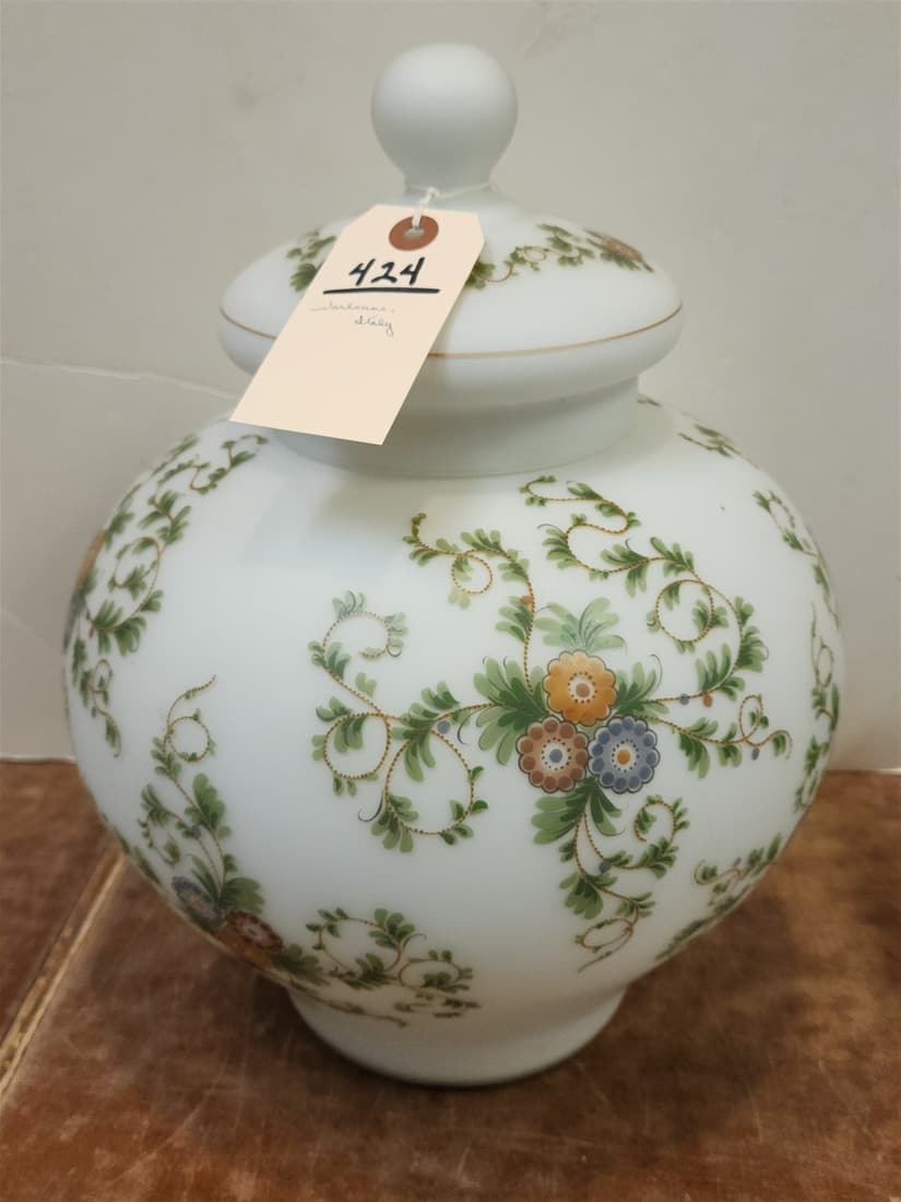 NORLEANS, ITALY FROSTED GLASS COVERED JAR 15" X 11" DIAM (1 of 6)