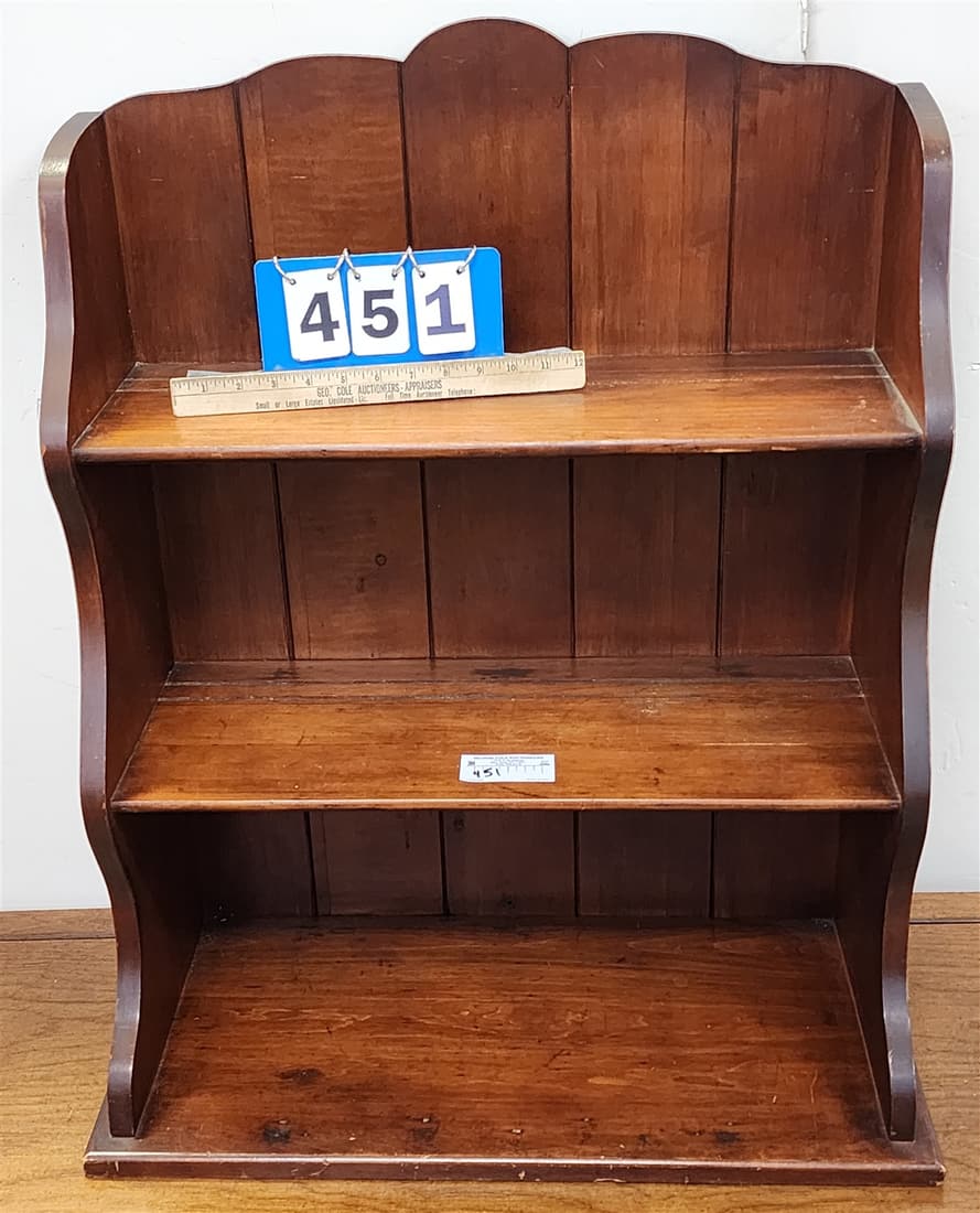 CHERRY 3 TIER WALL SHELF 32"H X 26"W X 12"D: CHERRY 3 TIER WALL SHELF 32"H X 26"W X 12"D