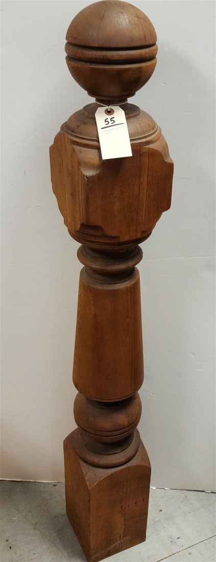 19TH C NEWEL POST 62"H X 6-3/4"SQ: 19TH C NEWEL POST 62"H X 6-3/4"SQ
