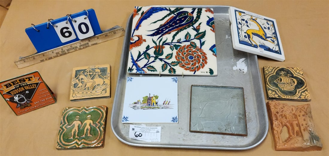 TRAY TILES 9-1/4"SQ IZNIC TURKISH, 4 MORAVIAN 3 4"SQ, 1 5"X 3-3/4, DELFT 5-1/4"SQ, VIUVA LAMEGO (1 of 6)