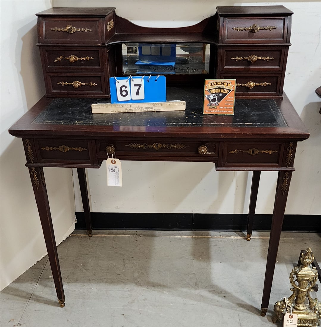 FR MAHOG LADIES DESK W/ORMALOU MOUNTS 40.25" H X 34-1/4"W X 22-1/4"D: FR MAHOG LADIES DESK W/ORMALOU MOUNTS 40.25" H X 34-1/4"W X 22-1/4"D