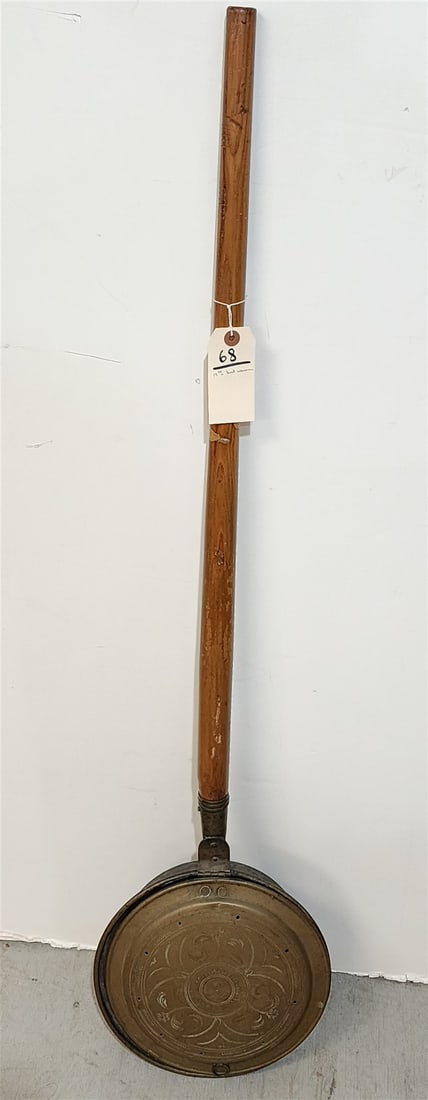 19TH C BRASS BED WARMER 47"L X 11" DIAM (1 of 3)