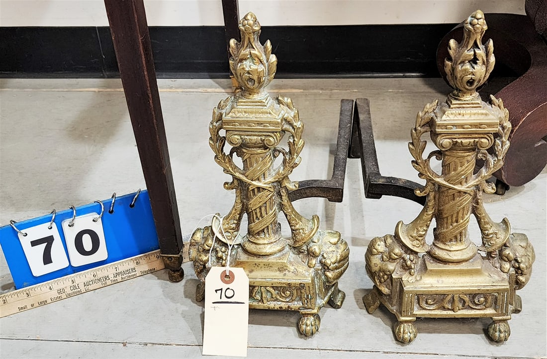 PR BRASS ANDIRONS 13-1/4"H X 7"W (1 of 2)