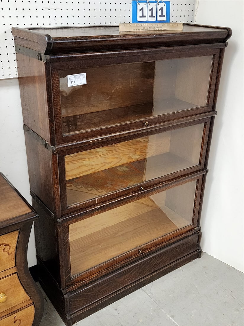 VINTAGE OAK 3 SECTION STACKABLE BOOKCASE 49"H X 34"W X 12"D (1 of 3)