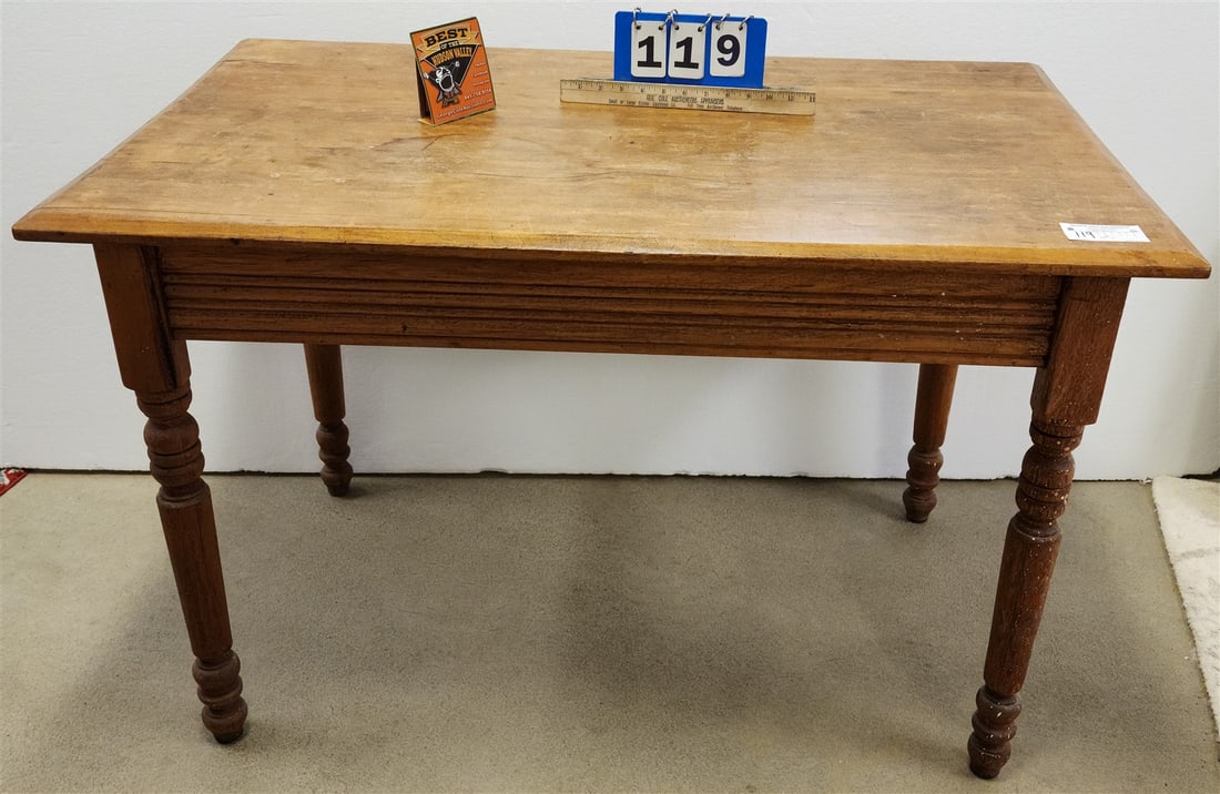19TH C OAK TABLE 28"H X 43"W X 26"D (1 of 2)