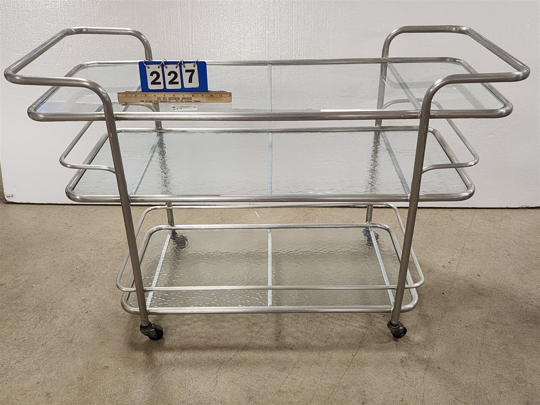 METAL TUBE FRAME GLASS TOP BAR CART 34"H X 51"W X 21 1/2"D (1 of 3)