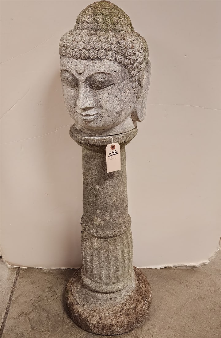 CAST CEMENT COLUMN W/ BUDDHA HEAD 45" (1 of 4)