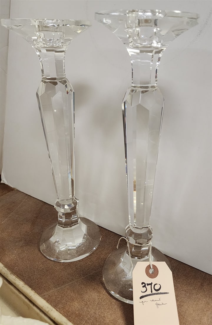 PR. CUT GLASS CANDLESTICKS 12": PR. CUT GLASS CANDLESTICKS 12"