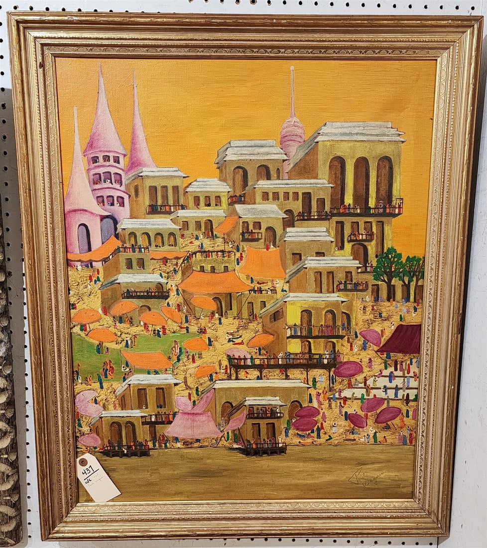 FRAMED O/C CITY SCENE SGND. PAULA WAGMAN 30.5"X24.5": FRAMED O/C CITY SCENE SGND. PAULA WAGMAN 30.5"X24.5"