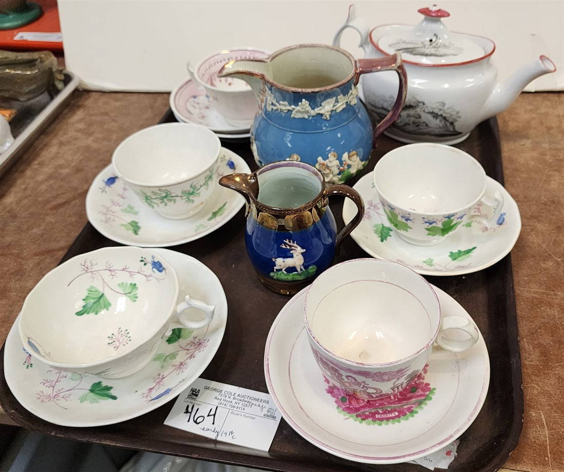 Tray Early 19thc Tea Pot, Cups/saucers, Creamers Auction