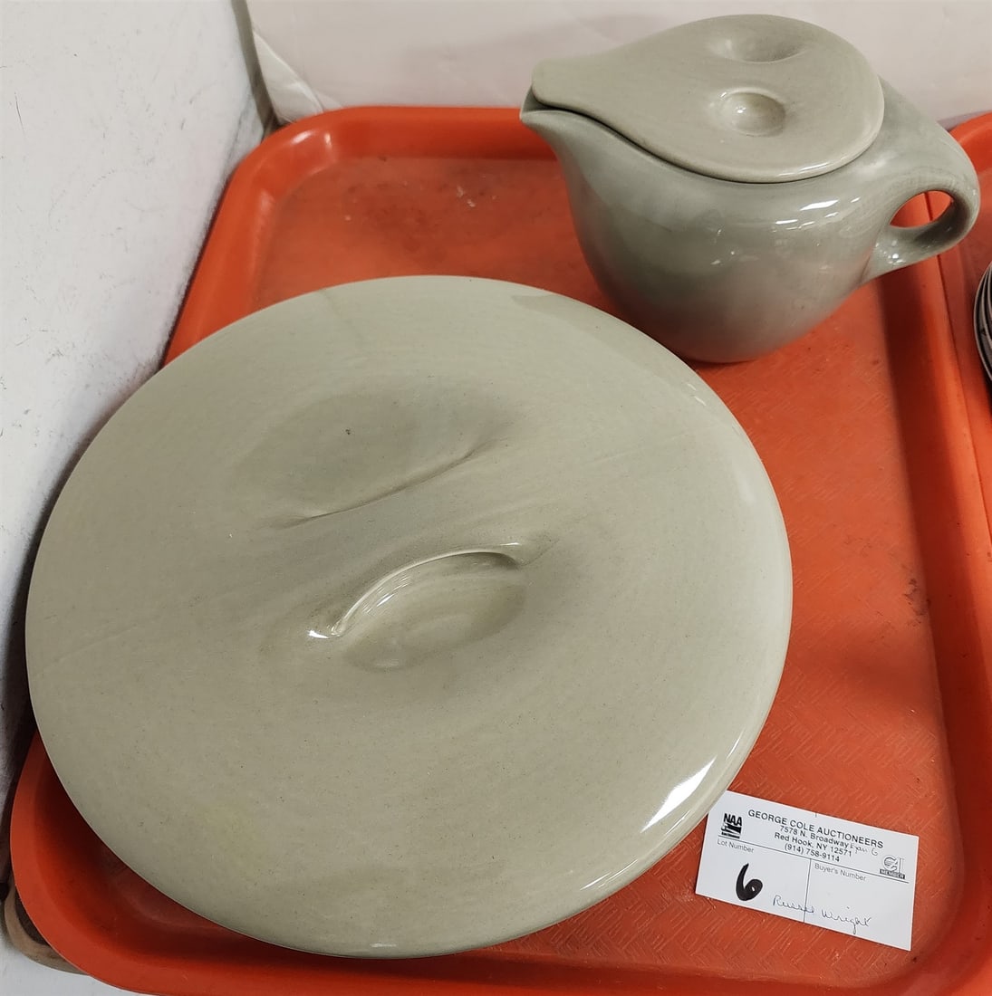 tray russel wright covered sectioned bowl and covered pitcher: tray russel wright covered sectioned bowl and covered pitcher H- W- L-