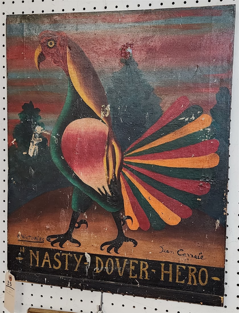 framed o/c of a rooster B. victories/ Jean Carraie sgnd on back Julia Dickinson 1885: framed o/c of a rooster B. victories/ Jean Carraie sgnd on back Julia Dickinson 1885 H-24" W-20" L-