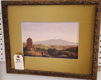 framed o/b Mt Etna by Sarah Cole 1846-1852, sister of Thomas Cole: framed o/b Mt Etna by Sarah Cole 1846-1852, sister of Thomas Cole H-6 3/4" W-10 1/2" L-