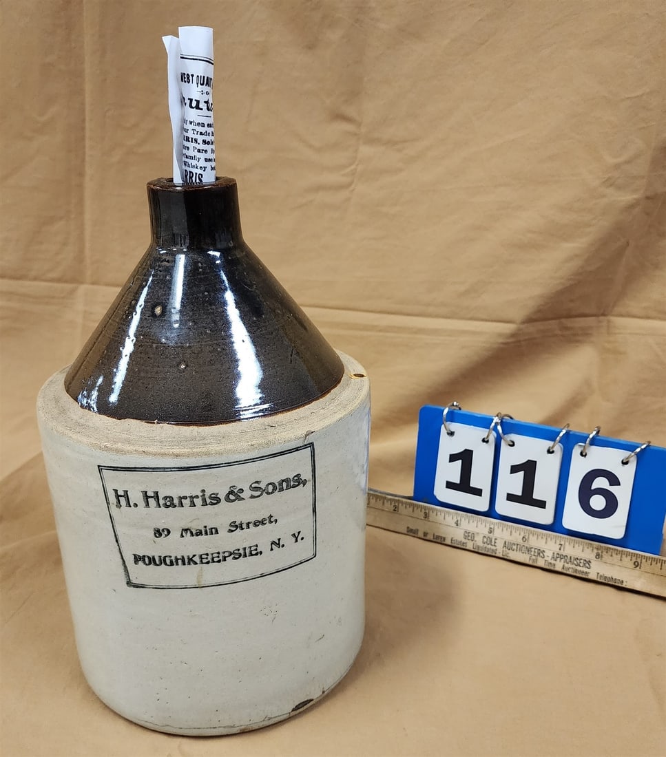 stoneware H. Harris + Sons Poughkeepsie NY jug: stoneware H. Harris + Sons Poughkeepsie NY jug H- W- L-